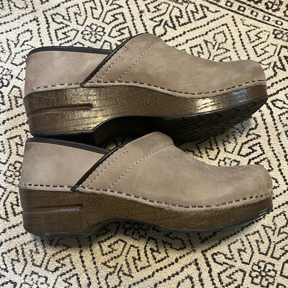 Dansko Sand Soft Suede Leather Slip On Clogs